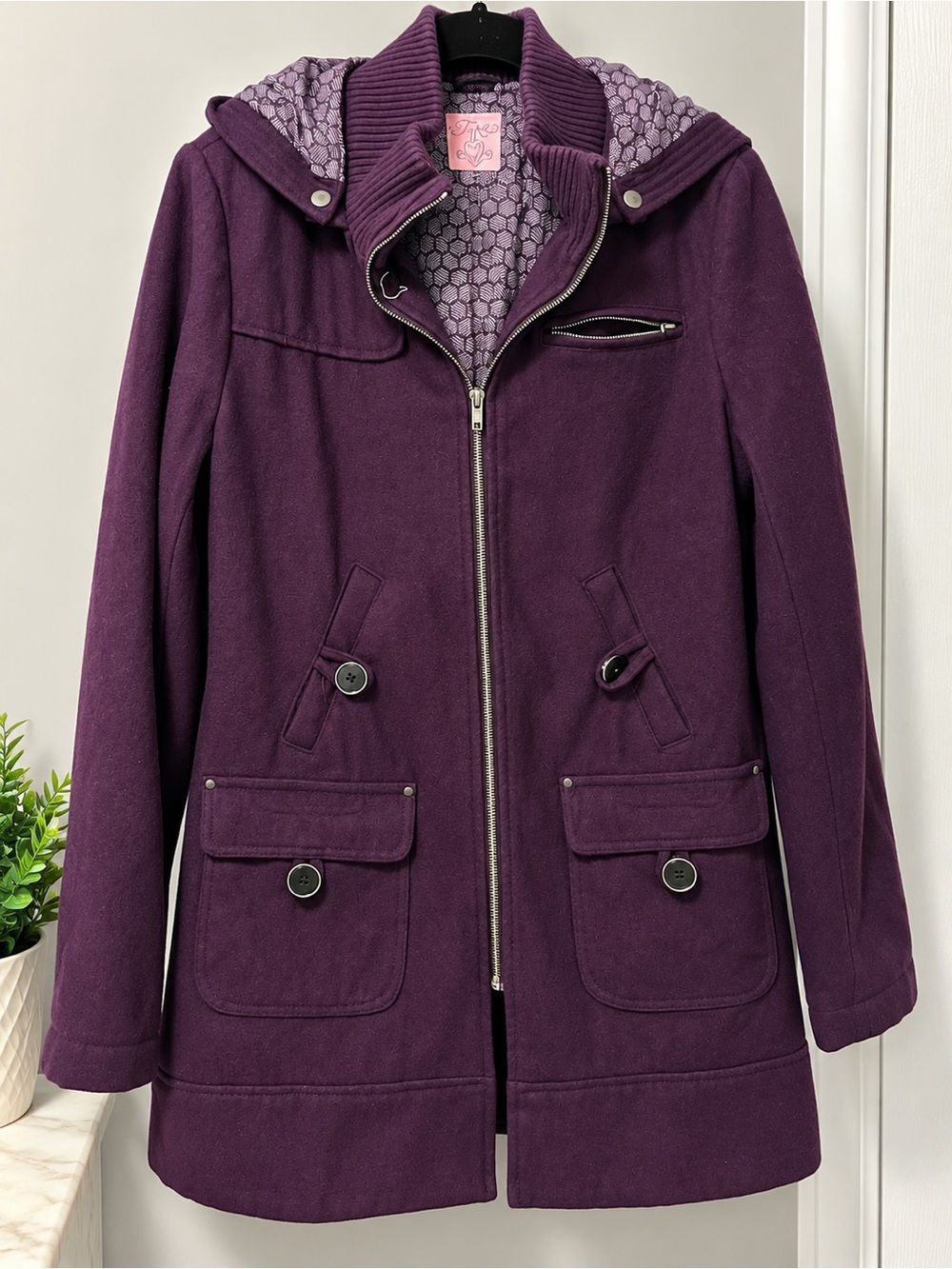 Tulle Wool-Blend Purple Coat - Women's XL material Wool